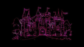 Neon frame effect, Playful Castle with a Drawbridge on black background video