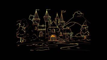 Neon frame effect, Playful Castle with a Drawbridge on black background video
