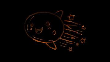 Neon frame effect, comet with a happy face leaving a trail of sparkling stars on black background video