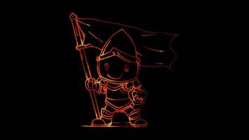Neon frame effect,Playful Knight with a Flag in a Castle on black background video