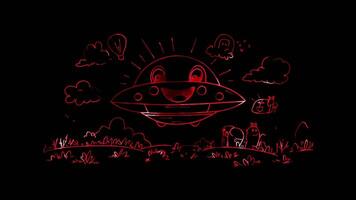 Neon frame effect, UFO on black background video