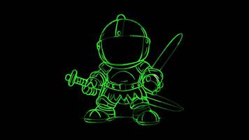 Neon frame effect,Cheerful Knight with a Sword on black background video