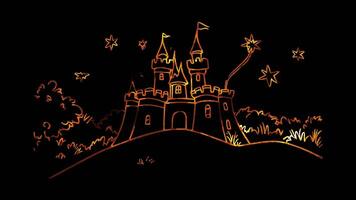 Neon frame effect, Playful Castle with a Drawbridge on black background video