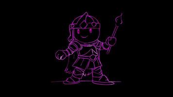 Neon frame effect,Happy Knight and Magic Wand in a Castle on black background video