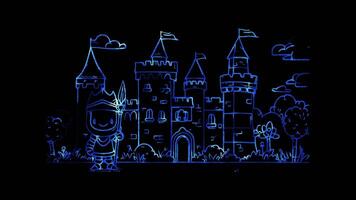 Neon frame effect,Adorable Knight in a Castle on black background video