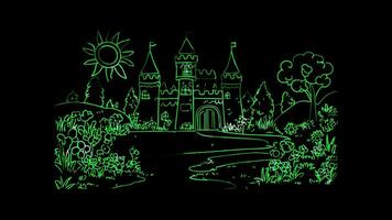 Neon frame effect, Playful Castle with a Drawbridge on black background video