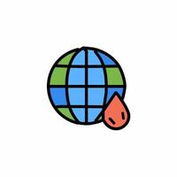 Global warming icon with drop of water. Earth color pictogram. vector