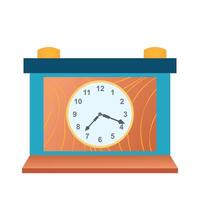 Vintage clock with alarm in flat design. Retro wooden square shape clock. illustration isolated. vector