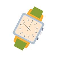 Wrist watch with strap in flat design. Clock accessory with dial and hands. illustration isolated. vector