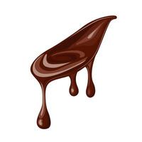 Chocolate melting in flat design. Dark cocoa liquid with droplets falling. illustration isolated. vector
