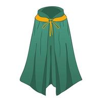 Green magic cloak in flat design. Mediaeval mantle with flowing fabric. illustration isolated. vector