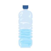 Half water in bottle in flat design. Drink plastic container with cap. illustration isolated. vector