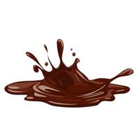 Chocolate liquid splashing with drops in flat design. Cocoa splatter with blobs. illustration isolated. vector