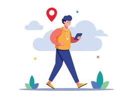 A person walking while using phone flat illustration vector
