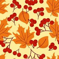 Autumn seamless pattern with maple leaves and red berries vector