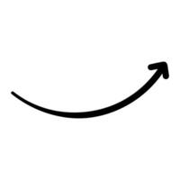 Single hand draw black and white arrow up in doodle style isolated on white background. flat illustration sketch design element.Icon in smile shape. vector