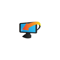 A computer monitor with an arrow pointing up png