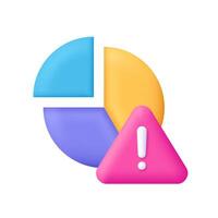 Diagram chart with warning symbol. Risk, business and finance concept. 3d icon. Cartoon minimal style. vector