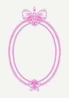 Hand-drawn frame with elegant bows and ribbons in a minimalist, girly style. Perfect for wedding invitations, birthday cards. Includes pink, boho, and baroque elements in a classic, feminine design vector