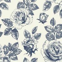 Abstract modern floral seamless pattern with hand drawn flower in Toile de jouy style. Retro elegance repeat print. Vintage design for fabric, wallpaper or wrapping vector