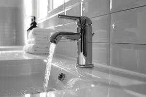 Open chrome bathroom faucet photo