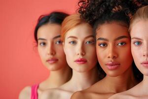 Portrait of four women with different skin tones, showcasing a beautiful diversity. photo