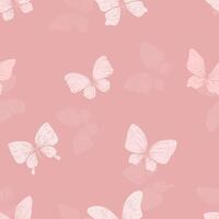 Delicate pink butterflies flying with wings in the form of inversion of silhouette with patterns. Graphic line art drawn by hand. seamless pattern on a pink background. vector