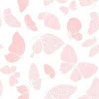 Delicate pink butterflies flying with wings in the form of inversion of silhouette with patterns. Graphic line art drawn by hand. seamless pattern on a white background. vector