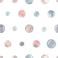 Bubbles of water in blue and coral color on a white background. Watercolor illustration, hand drawn. Seamless pattern for fabric, textile, wallpaper, wrapping paper vector