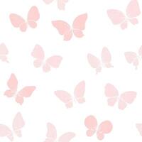 Delicate pink butterflies flying with wings in the form of inversion of silhouette with patterns. Graphic line art drawn by hand. seamless pattern on a white background. vector
