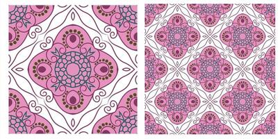 Two different patterns with pink and purple designs vector