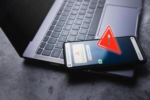 Smartphone receives message from suspected number scam. Unwanted anonymous call. Fraud and phishing phone concept. Message from stranger. photo