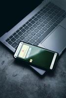 Smartphone receives message from suspected number scam. Unwanted anonymous call. Fraud and phishing phone concept. Message from stranger. photo