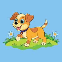 Cartoon dog running in the grass vector