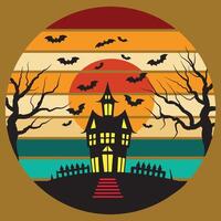 Halloween house with bats and trees in the background vector