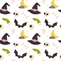 seamless Halloween pattern with various spooky and bizarre elements vector