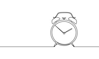 Continuous line drawing of alarm clock. linear doodle hand drawn illustration vector