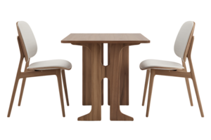 dining set with a rectangular table and two chairs features a unique contemporary design on transparent background png