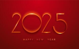 Happy New Year 2025 minimalist greeting card. Background with shining numerals. New year and Christmas card illustration on red background. Holiday illustration of red numbers 2025 vector