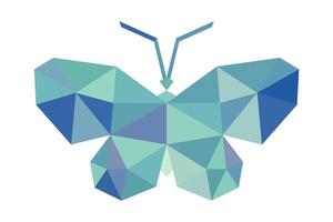 Mosaic triangle design of blue butterfly. 3D style on butterfly for emblem, broach, and design element. vector