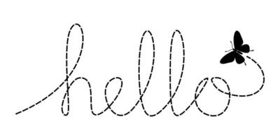 Handwriting outline of word HELLO with butterfly illustration for design element. vector