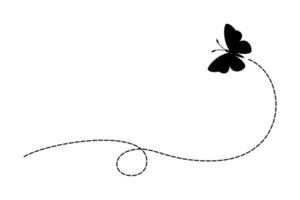 Black butterfly with track moving line behind. vector