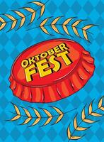 Oktoberfest beer cap with wheat and blue background, vector