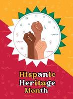 Hispanic Heritage Month banner with fists raised in unity, vector