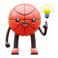 3D Basketball Character With Light Bulb Idea Moment Suitable For Innovation Creativity And Problem Solving Content png