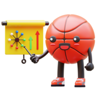 3D Basketball Character Doing Presentation With Network Diagram Suitable For Business And Technology Concepts png