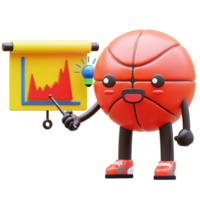3D Basketball Character Pointing At Red Chart With Light Bulb Suitable For Creative And Business Concepts png