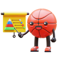 3D Basketball Character Doing Presentation With Graph And Pointer Suitable For Business And Marketing Presentations png