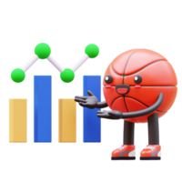 3D Basketball Character Explaining Business Chart Suitable For Financial Presentations And Business Planning Concepts png