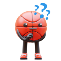 3D Basketball Character With Question Marks Thinking And Pondering Suitable For Problem Solving And Decision Making Concepts png